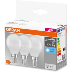OSRAM LED BASE Classic P40, ampoules LED à filament dépoli en verre pour culot E14, forme bougie, blanc froid (4000K), 470 lumen