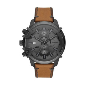 Diesel Montre pour Homme Griffed, mouvement chronographe, boîtier en acier inoxydable 48mm Gunmetal avec un bracelet en cuir, DZ