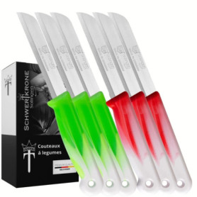 Schwertkrone Ensemble de 6 Couteaux Multicolores en Acier Solingen avec Lame Dentelée 8,5cm - Idéal pour Fruits, Légumes, Viande