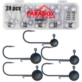 Paradox Fishing Lot de 24 têtes plombées de qualité supérieure (5 g/7.5 g/10 g/12 g/15 g) - 5/4 hameçons hameçons hameçons, leur