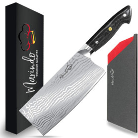 Marindo® Couteau de chef chinois acier inoxydable | longueur de lame 18cm | hachette de cuisine avec triple manche en bois rivet