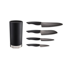 Kyocera KB-RD BK 4KN ZK EU Set de couteaux en céramique avec couteau à éplucher, couteau universel, couteau Santoku et bloc rond