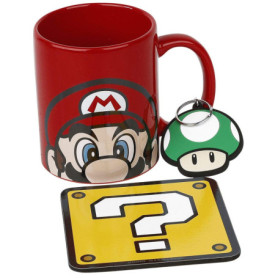 SUPER MARIO Coffret cadeau - Mug, Dessous de Verre, 315ml, Porte-Clef