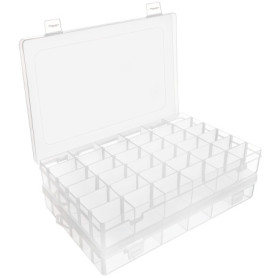 BELLE VOUS Lot de 2 Boite Compartiment Plastique Transparent - 27,3 x 17,6 x 4,3 cm - Boite Plastique Rangement avec 36 Comparti