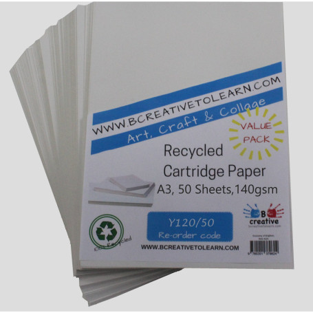 BCreativetolearn 100% Papier De Cartouche D'Art Recyclé Écologique Great Art Paper 140GSM Pack De 50 Feuilles |Blanc|A3