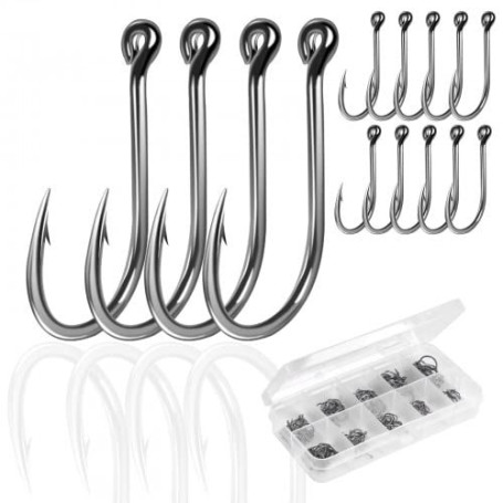Jinlaili 200 PCS Hameçon Solide, 10 Tailles Crochet de Pêche Durable, Crochets de Poisson Barbelée, Hameçons à Carpe en Acier Ca