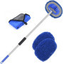 URAQT Brosse Lavage Voiture Télescopique, 160cm Nettoyage à Manche Long Vadrouille, 3en1 Microfibre Balai Pinceau, avec 2 têtes 