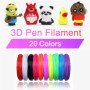 PLA de filament de stylo d'impression 3D, 20 couleurs, 10M chacun - filament de PLA 3D 1.75mm, pour PACKGOUT, MYNT3D, DeWang