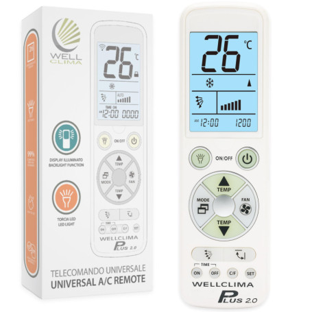 Wellclima Plus 2.0 – Télécommande Universelle pour climatiseur avec la Plus Large compatibilité du marché, Clavier et écran rétr