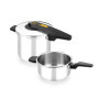 BRA Excellent | Lot de 2 Autocuiseurs Rapides 4 et 7 L, Ouverture Type Ciseaux, Acier Inoxydable 18/10, Facile à Utiliser et sûr