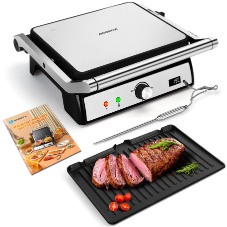Aigostar Grill Panini, Grille-pain à Sandwich Avec Sonde Alimentaire, Plaques Antiadhésives Amovibles, Grill électrique, 2000W, 