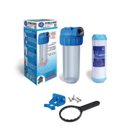 Filtre à eau déchlorateur GAC 10". Comprend un étui de 10", un support mural, une clé pour changer les cartouches ou la cartouch