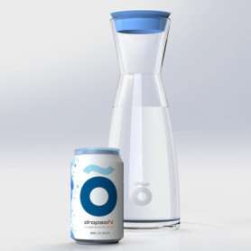 dropson - Carafe avec filtre - Modèle CrystalDrink - Pichet à eau en verre 1L avec couvercle bleu + filtre à eau pour robinet, b