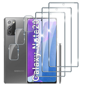 [3+3 Pièces] Verre Trempé pour Samsung Galaxy Note20, 3 Pièces Dureté 9H Vitre Protection Écran avec 3 Pièces Caméra Arrière Pro