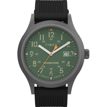 Timex Montre pour Homme Expedition Scout 40 mm - Bracelet en Silicone Noir, Cadran Vert, boitier Gris Acier TW4B30200