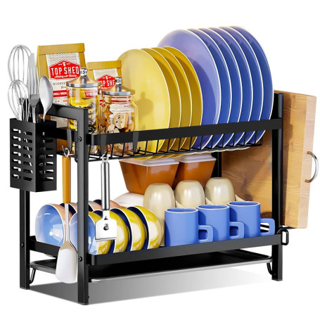 MAISITOO Egoutoire Vaisselle Cuisine à 2 Niveaux, Égouttoir Vaisselle Noir, Égouttoir Vaisselle en INOX, Égouttoir à Vaisselle a