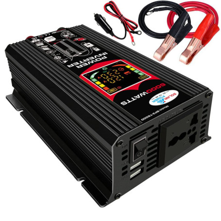 Iriisy Onduleur 12 V 220 V 6000W Convertisseur de Transformateur avec 2 Ports USB 2,1 A pour Voiture Camion
