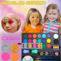 Lubibi Palette Maquillage Enfants, 21 Couleurs Kit Maquillage Enfant, Lavable Peinture Visage Enfant, Avec 3 Pinceaux, 28 Pochoi