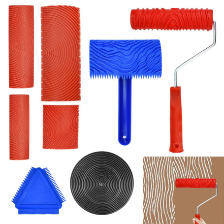 SLTAXAR 8 Pcs Outil de Grain de Bois en Caoutchoucpeigne en Caoutchouc Décor Faux Bois Grain à Effet Bois Rouleau Peinture Effet