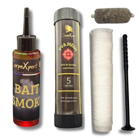 CarpeXpert – Lot de Filet PVA Soluble & Bait Smoke Rouge – Kit d’Amorçage Premium pour Pêche à la Carpe – Filet de 37mm x 5m - D
