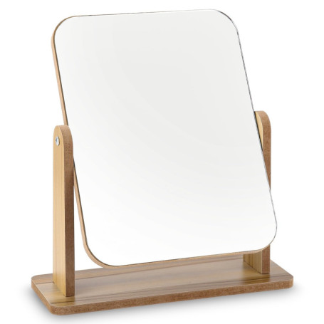 Miroir de Bureau en Bois Petit Miroir sur Pied 25 X 22CM Miroir de Table Rotatif à 360 Degrés Miroir a Poser Haut Miroir avec Su