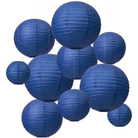 LIHAO Lanterne Papier Lampion Papier Boule pour Décoration Mariage Maison (6/8/10/12 inch Bleu)