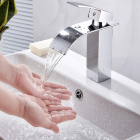 Robinet de Lavabo, Mitigeur d'Évier, Mitigeur Lavabo Chaude et Froide Réglable Robinet Lavabo, Robinetterie Salle de Bains de Sa