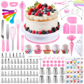 JAMATA Kit Patisserie Complet 305 Pièces, Ensemble Professionnel avec Plateau Tournant Gateau, Douille Patisserie et Poche Douil