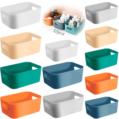 ZLPBAO 12pcs Panier de Rangement en Plastique, 2 Taille Panier de Rangement avec Poignées Bac Rangement Cuisine Caisse Organiseu