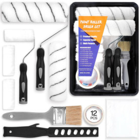 ENCOUN 12 Kit Rouleau Peinture, Kit Peinture Mur et Plafond, Rouleaux de Peinture, Ruban de Masquage, Bac à Peinture, Manchons d