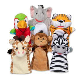 Melissa & Doug Marionnettes À Main, 6 Marionettes Animaux de Safari, Jouet créatif pour Filles et garçons de 3 4 5 6 7 Ans, Cade