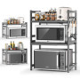 Glovios Support pour Micro Onde et Four Extensible Etagere Micro-Ondes 3 Niveaux, Support en Métal Four à Micro-étagère pour Mic
