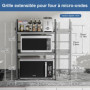 Glovios Support pour Micro Onde et Four Extensible Etagere Micro-Ondes 3 Niveaux, Support en Métal Four à Micro-étagère pour Mic