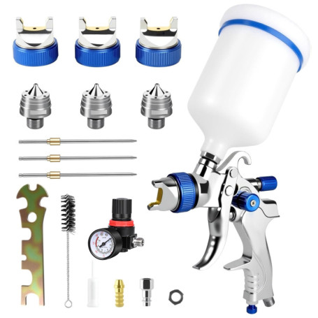 LustLocke HVLP Professionnel Pistolet à Peinture Alimentation par Gravité 3 Buses (1,4/1,7/2,0 mm), Pulvérisateur à Gravité 600 