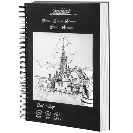 Carnet de Dessin A4 – Cahier de Dessin Premium, 50 Feuilles/100 Pages, 200 g/m², Carnet de Croquis à Spirale, Carnet Aquarelle p