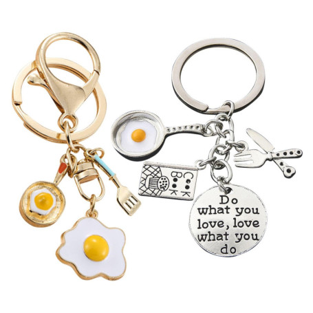 Pack De 2 Porte-Clés Omelette, Porte-Clés Mignons, Porte-Clés Drôles, Porte-Clés Ustensiles De Cuisine, Porte-Clés Cadeaux