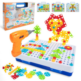 Wisplye Jouet Mosaique Enfant, 237 Pcs Jeu de Construction 3D Puzzle Bricolage Educatif, Créatif Jeux de Société Valise Avec Per