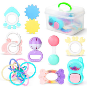 Hochet de Dentition Ensemble, Bébé Jouets Sensoriels Secouer et Attraper, Musicaux Infantile Nouveau-Né Éducatifs Précoce Animau