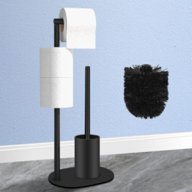 AIQII Porte-papier toilette en acier inoxydable avec brosse de toilette, noir poli, design moderne, 1 rouleau