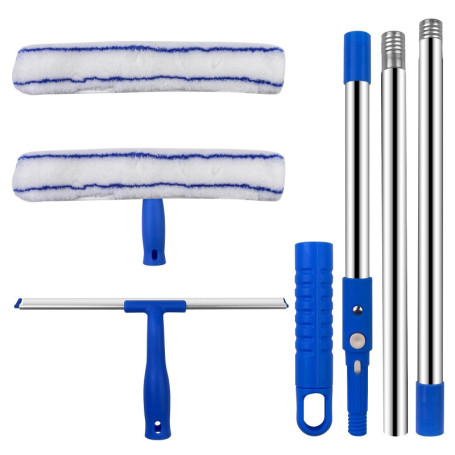 Newpop 2 En 1 Kit Raclette Vitre Professionnel, Lave Vitre Telescopique, Balai Raclette Sol, 120cm Manche Telescopique pour Nett