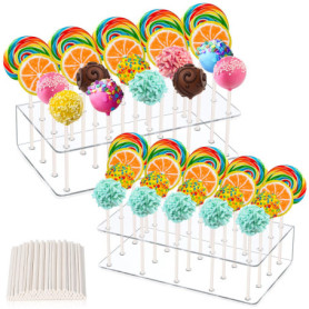 Szaboviktoria Lot de 2 Supports à Sucettes Transparents En Acrylique Avec 100 Bâtonnets Pour Cake Pops, PréSentoir à Cake Pop, B