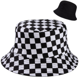 MengH-SHOP Chapeau de Seau Réversible Noir et Blanc Imprimé à Carreaux Chapeau de Pêcheur en Coton Unisexe Pliable Chapeau de So