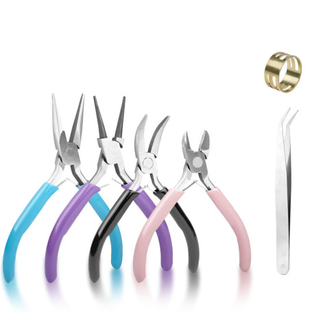 Fousenuk 4 Pièces Pinces, 4,5 pouces, Pinces à Bijoux/à Becs Aiguilles, Coupe-fil, pour Trousse Outils de Fabrication de Bijoux 