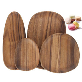 Lot de 4 plateaux de service ronds irréguliers en bois pour collations, fromage, apéritifs, desserts, sushis, fruits, salade, as