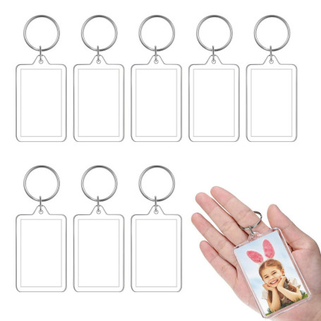 JeoPoom Porte-Clés Photo[8 Pièces], Porte-Clé Transparent, Acrylique Porte Clef, Vierge Rectangle, avec Anneau Brisé pour Famill