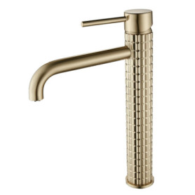 Robinet Salle Bain Or Brossé - Mitigeur Lavabo Haut Robinet Lavabo Doré - Robinetterie Vasque à Poser en Laiton SHUNLI