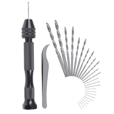 CESFONJER Perceuse à Main Hand Drill | Ajustable Hélicoïdaux de Main Kit | 25 Pieces Mini Foret Fraise Twist Pour Modèle Noyer A