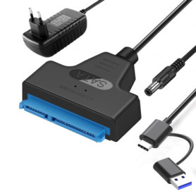 Quoranthexisora Cable SATA to USB Adaptateur SATA USB 3.0, Adaptateur pour SSD/HDD 2,5"/3.5“, UASP, Supporte 4TB, Alimentation 1