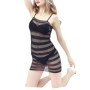 ROSVAJFY Résille Mini Robe Rayée Lingerie Femme, Sexy Transparente, Chemise de Nuit Maille Coquine Babydoll à Fines Bretelles Mo