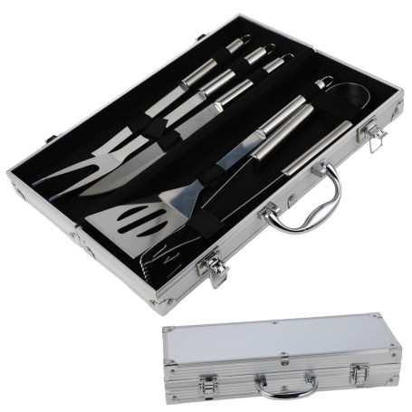 Set Barbecue Professionnel en Acier Inoxydable 5 pièces - Accessoires Barbecue Ustensiles Barbecue Cadeau pour Homme 37x12x7 cm 